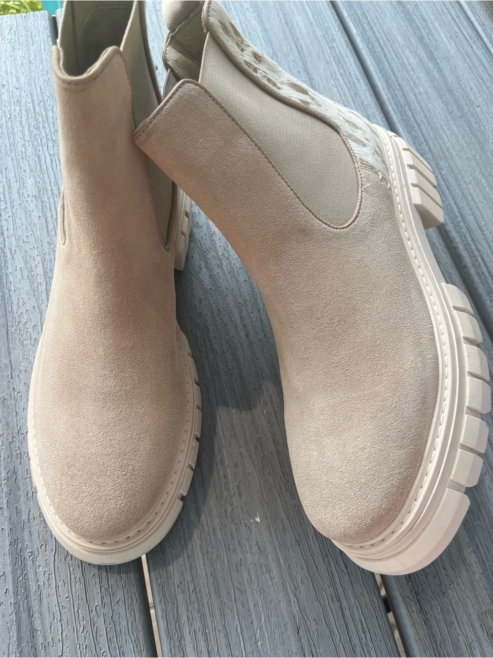 Women's Suede Chelsea Booties in Light Beige By Maruti Chunky Platform 41